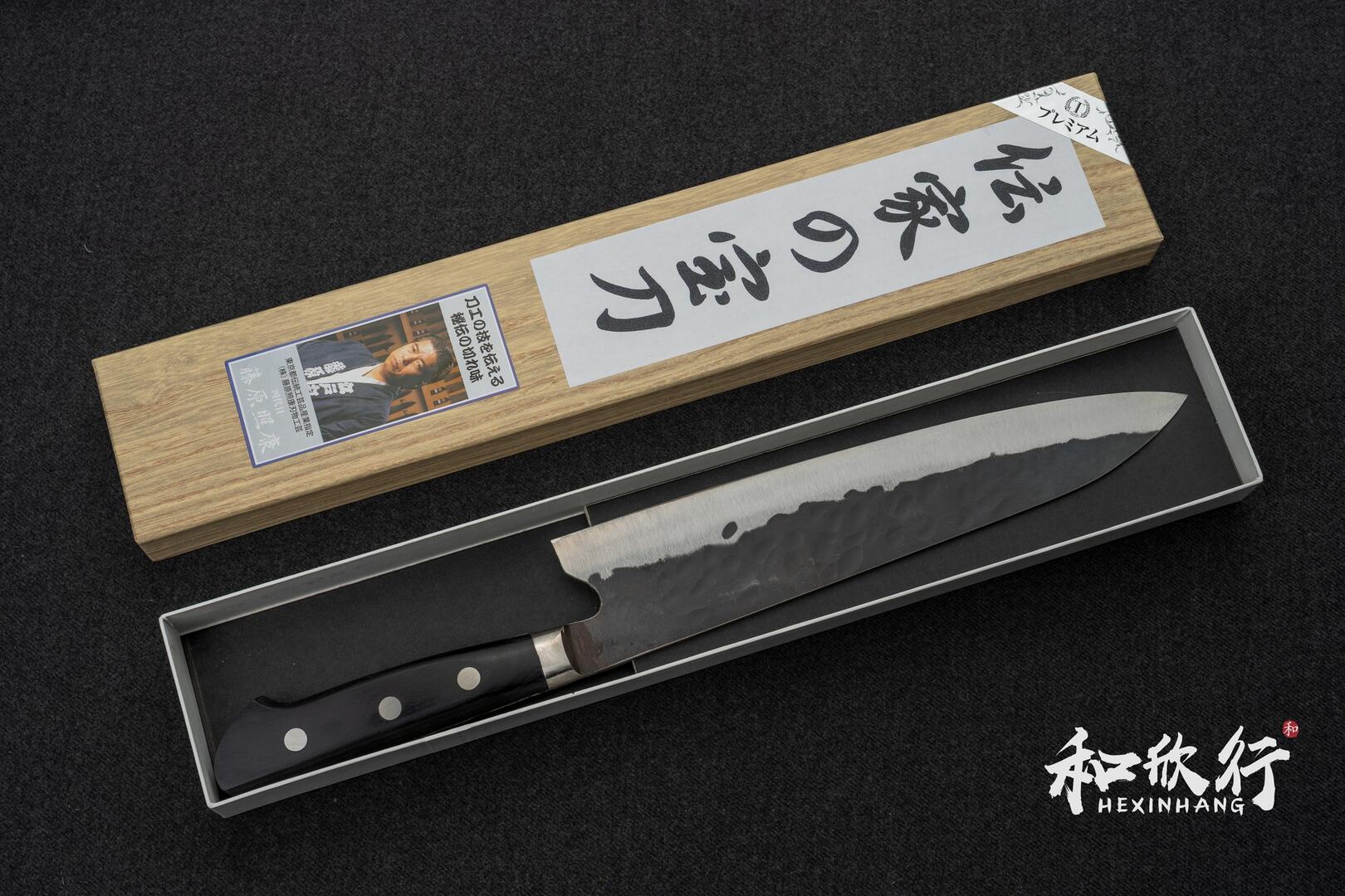 藤原照康作Fujiwara Teruyasu｜「傳家寶刀」超青鋼黑打梨地槌目和牛刀